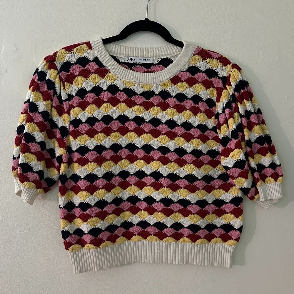 Knit Multi-Coloured, Short-Sleeved Sweater